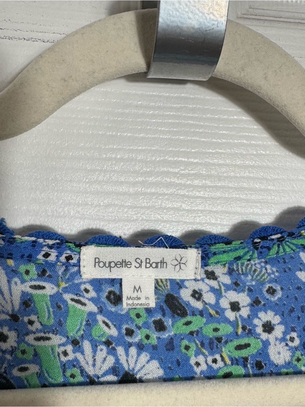 Poupette St Barth Joan Floral Maxi Dress Blue Crochet Waist Size M - Picture 3 of 13